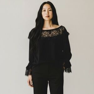 Forever 21 Elegant Off Shoulder Black Lace Steampunk Blouse. Black Size M #1467